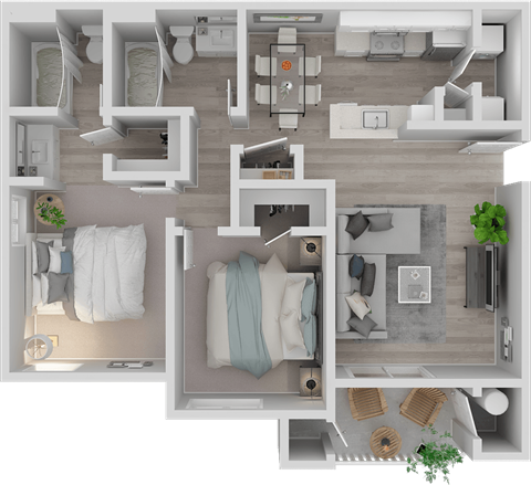 Floor plan for 2 beds, 2 baths, 1121 sqft